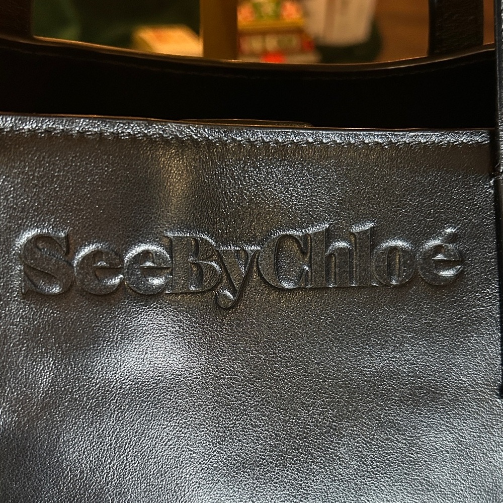 304. See By Chloe Black Leather & suede with removable Gold Charm w/coa - Picture 2 of 16